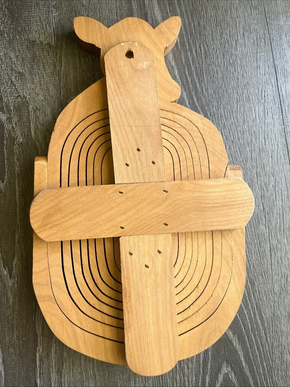 Collapsible Handcrafted Brown Wooden Cow Nesting Basket - Home Accents